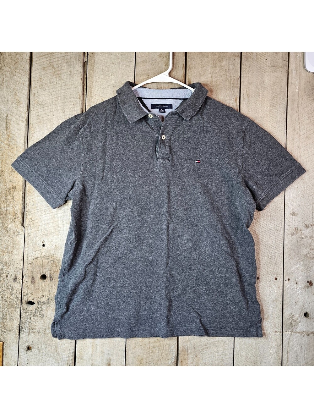 Tommy Hilfiger Polo Shirt Mens XL Gray Short Sleeve Flag Logo Cotton Blend